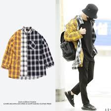 Bts Suga Winner Mino Yellow White Black Flannel Shirt Bts Inspired Outfits Bts Clothing Korean Fashion Kpop