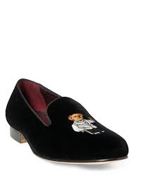 Ralph Lauren Martini Bear Velvet Slipper In Black Modesens Velvet Slippers Velvet Dress Shoes Bear Slippers