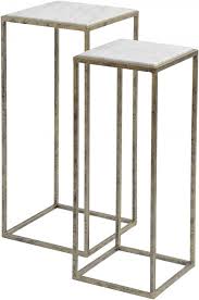 Set Of 2 Tall Square Metal Side Tables With Textured Paint Finish And Marble Top Add A Dramatic Marble Tables Design Marble Top Side Table Marble Side Tables