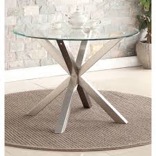 Browse through our wide online selection here! Dining Table Round Clear Glass Top Brushed Stainless Steel Legs