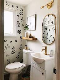 Inked Florals Small Half Bathrooms Half Bathroom Decor Small Bathroom Makeover