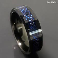 Tungsten Black And Blue Ring 8 6mm Tungsten Carbide Ring Black Celtic Dragon Blue Carbon Fibre Atop Jewelry Black Rings Rings For Men Celtic Wedding Rings