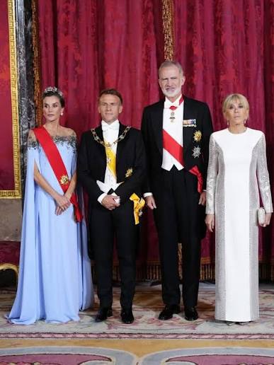 King Felipe VI and Queen Letizia of Spain hosted a state banquet in honour  of the two-day visit of French President Emmanuel Macron and First Lady  Brigitte Macron to Spain, at the