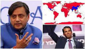 The 'distorted' map tweeted by donald trump jr showed india in blue shade while jammu and kashmir was in red colour, indicating a divide.the map, predicting poll results, also showed regions of. Tharoor Calls Trump Jr S Electoral Map Projection The Price Of Namo S Bromance The Week