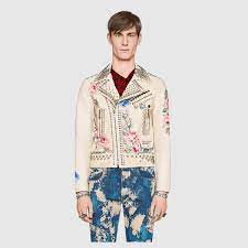 Gucci Hand Painted Leather Biker Jacket Leather Jacket Men Hand Painted Leather Biker Jacket