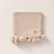 Baby Blanket With Pom Poms In Sand 100x80 Petite Amelie