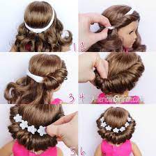 Doll Hairstyle Headband Tuck Bun Americangirlfan Doll Hair American Girl Doll Hairstyles American Girl Hairstyles