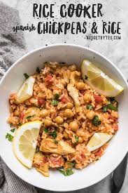 Rice Cooker Spanish Chickpeas And Rice Recipe Rice Cooker Recipes Vegetarian Recipes Recipes