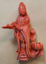 The first written use of coral as a color name in english was in 1513. Chinese Sculpture Brownish Red Coral Guan Yin China Catawiki