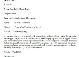 Di bawah ini adalah contoh surat pengajuan beasiswa ke yayasan yang bisa digunakan. Surat Izin Tidak Masuk Kerja Karena Anak Sakit