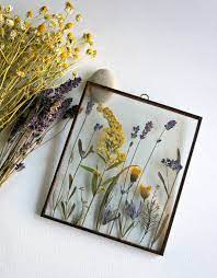 Dried Lavender Pressed Flower Frame Yellow Wildflowers Meadow Flowers Birthday Flowers Gift Stained Glass Panel Lavender Home Decor In 2021 Flower Frame Pressed Flowers Pressed Flower Crafts