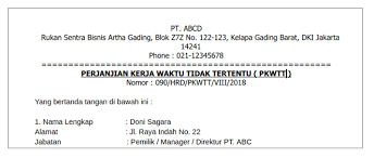 Surat perjanjian kontrak kerja proyek pembangunan rumah tinggal pada hari ini, kamis tanggal enam september tahun dua ribu sembilan, yang bertanda tangan di bawah ini: Contoh Surat Perjanjian Kerja Karyawan Lengkap Jojoblog