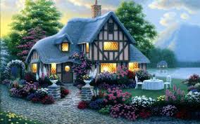 House Lights Garden Flower Sea Wallpapers Bilder Haus Malen Susse Hutte