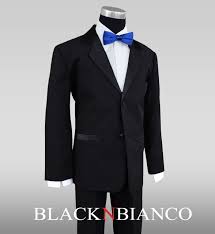 Black And White Suit With Bow Tie Boys Tuxedo With Royal Blue Slim Bow Tie Boys Tuxedo Boys Black Suit Black Tuxedo