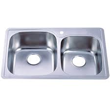 The main disadvantage is that because the sinks are installed on top of the countertop, they have an edge that can sometimes make it difficult to wipe crumbs and water into. Gourmetier Gktdd33221ch 33 X22 X9 Self Rimming Double Bowl Kitchen Sink 1 Hole Brushed Kingstonbrass Com