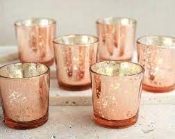 72 Clear Glass Votive Holders Candles Included Candle Holders Etsy Rose Gold Wedding Decor Gold Wedding Decorations Mercury Glass Candle Holders