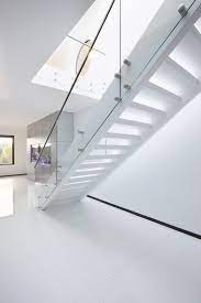 Very Puristic Interior With A Minimal Design Staircase Concept Wood Stringer Staircase With White Strings And Treads Combine Holztreppe Treppe Moderne Treppen