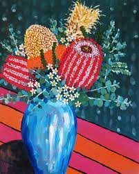 Still Life Banksia With Eucalyptus Original Floral Etsy Floral Painting Canvas Art Projects Acrylic Painting Inspiration