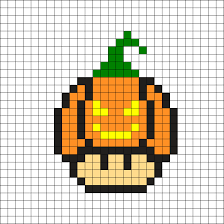 Happy Pumpkin Mushroom By Tashar H On Kandi Patterns Pixel Art Pixel Art Templates Minecraft Pixel Art
