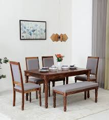 Here, you can find stylish this extendable dining table set makes a striking first impression with its bold proportions and crisp add this 6 piece drop leaf solid wood dining set to your living or dining room. Buy Louis Solid Wood 6 Seater Dining Set With Bench In Rustic Teak Finish Amberville By Pepperfry Online Traditional 6 Seater Dining Sets Dining Furniture Pepperfry Product