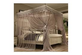 Canopy bed tent full size curtains breathable charcoal cottage reducing light. Queen Gray Mengersi Princess 4 Corners Post Bed Canopy Bed Curtains Mosquito Netting Queen Grey Kogan Com