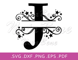 J Split Monogram Svg Elegant Split Letter J Svg Swirls Stars Etsy Letter J Monogram Svg Lettering