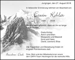 Traueranzeigen von Erwin Kohler