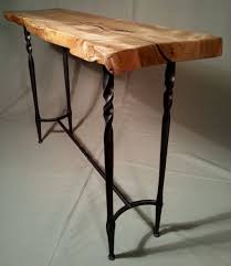 Wood And Hand Forged Steel Hall Table Etsy In 2020 Hall Table Live Edge Wood Live Edge Furniture