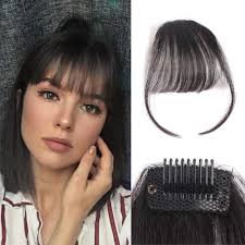 Thin bangs with graduated sides: Amazon Com Clip In Air Bangs 100 Remy Human Hair With Temples Hand Tied Thin Air Bangs Mini Human Hair Bangs Clip On Hairpiece Flat Fringe Bangs For Women Black Beauty
