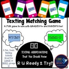 Check spelling or type a new query. Super Fun Texting Abbreviations Matching Game 45 Different Abbreviations Text Abbreviations School Counseling Task Card Games
