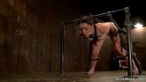 Brunette slave Juliette March is strapped and laid on beck with legs bent  in knees and spreaded gets pussy vibrated then whipped on device bondage -  XNXX.COM