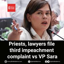 Third impeachment complaint filed vs VP Sara Priests and lawyers have filed  the third impeachment complaint against Vice President Sara Duterte
