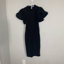 Eien Women's Double Bell Sleeve Black Midi Dress Size Small | eBay
