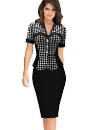 Polyester Tartan Short Sleeve Knee Length Elegant Dresses Business Casual Dresses Work Wear Women Fashion