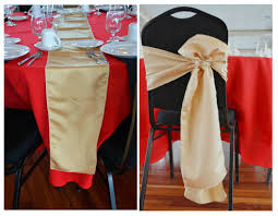 Satin Gold Table Runners Or Chair Sashes With Red Table Linen Red Table Linens Gold Table Runners Red Table