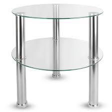 Get free shipping on qualified round end tables or buy online pick up in store today in the furniture department. Maison White Small Round Glass 2 Tier Table Sofa Bed Side Storage Shelf Coffee Table Stainless Steel Legs With Tempered Glass Surfaces M W Clear Buy Online In Austria