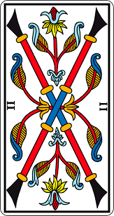 Deux De Batons In 2020 Marseille Tarot Wands Tarot Vintage Tarot Cards