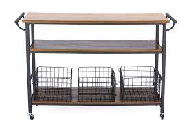 Two open console shelves (with vented backing) sit at the center, perfect for installing your game console or video player. Cargo Wood Rolling Storage Table Modern Furniture Brickell Collection