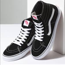 Black And White Vans High Tops Womens Vans Shoes Sk8 Hi Authentic High Top Vans Sneakers Color Black White Size 8 High Top Vans Vans High Top Sneaker Rose Vans