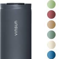VINSUN Thermos Cup Stainless Steel 380ml - Leakproof, Double Wall Insulated  - Hot & Cold Drinks - Anthracite Coffee Cup with Lid for Travel, Car, ...