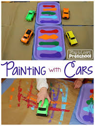 Painting With Cars Play To Learn Preschool Transportation Crafts Toddler Art Projects Transportation Preschool