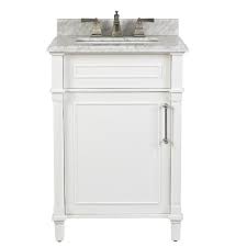 Its freestanding frame is made from engineered wood in the finish of your choice, and built on tapered legs. Home Decorators Collection Aberdeen 24 Inch W X 20 Inch D Bath Vanity In White With Carrar The Home Depot Canada