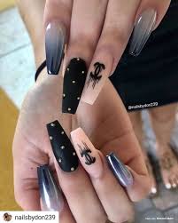 Black And White Striped Nails Coffin Nailart Inspiration Page On Instagram Repost Nailsbydon239 Chanel Anyone Told Y All Ilove Chanel Nails Design Chanel Nails Coffin Nails Long