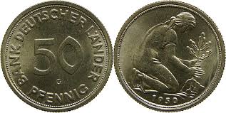 Kauf münzen & banknoten mit garantie bei zertifizierten online münzen shops. Deutschland 50 Pfennig Kursmunze Bank Deutscher Lander 1950 G Ku Ni Stgl 490 Euro