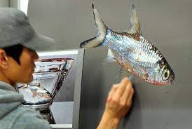 Born in seoul korea 1973. Young Sung Kim Reflection Art Fish Painting Oil Painting Inspiration