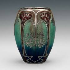 French Art Nouveau Ceramic Vase With Silver Overlay Design Art Nouveau Art Art Deco