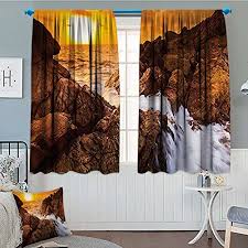 Furniture, décor & much more! Bottletip Seaside Decor Collection Room Darkening Wide Curtains Sunset View Sea Line Waves Rock On The Beach Cloudy Sky Landscape Picture Decor Curtains By 84 X84 Yellow Orange Gold Saddle Brown Amazon Co Uk Kitchen