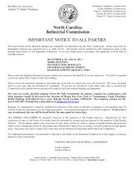 IMPORTANT NOTICE TO ALL PARTIES North Carolina Industrial Commission