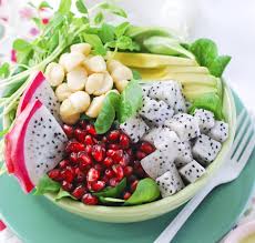 Salad Of Dragon Fruit Pomegranate Macadamia With Creamy Mint Lime Dressing Recipe On Yummly Yummly Recipe Dragonfruit Recipes Dragon Fruit Food