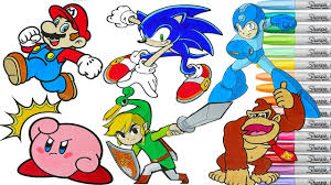 Printable super mario bros pdf coloring page. Super Smash Bros Coloring Book Pages Mario Sonic Toon Link Megaman Donkey Kong Kirby Rainbow Splash Youtube